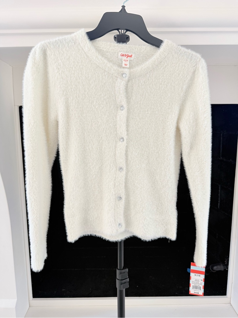 Cat & Jack Cream Shimmer Sweater w/Gem buttons NWT- Size 7/8